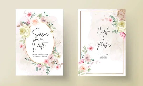 Mooie Floral Wreath Wedding Invitation Card — Stockvector