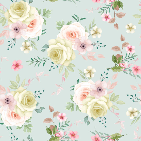 beautiful floral wreath seamless pattern