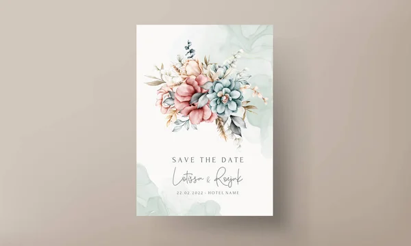 Beautiful Vintage Watercolor Floral Wedding Invitation Card — Stock Vector