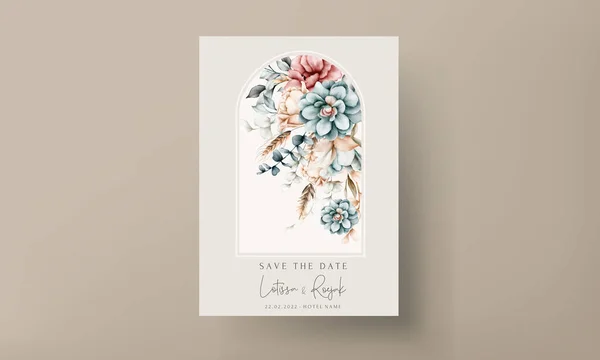 Beautiful Vintage Watercolor Floral Wedding Invitation Card — Stock Vector
