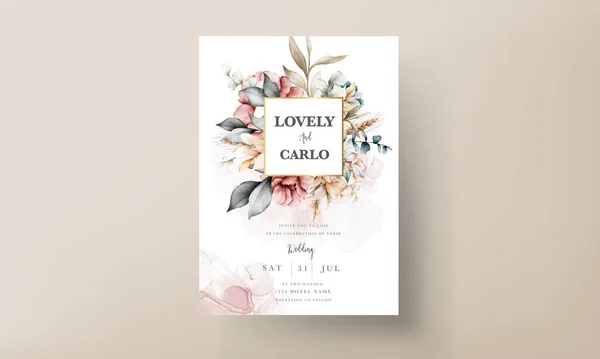 Beautiful Vintage Wedding Invitation Watercolor Floral Wreath — Stock Vector
