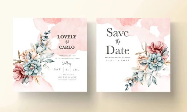 Beautiful Vintage Wedding Invitation Watercolor Floral Wreath — Stock Vector