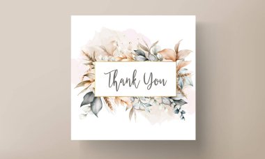 Zarif kahverengi yapraklar suluboya düğün kartı şablonu