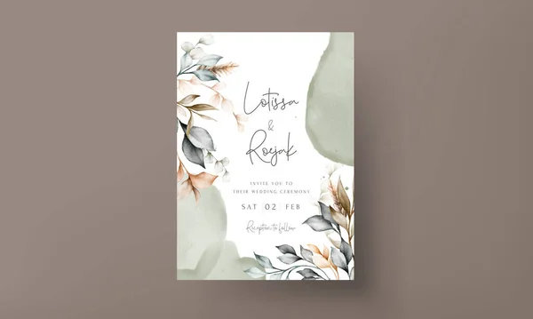 Elegante Braune Blätter Aquarell Hochzeitskarte Vorlage — Stockvektor
