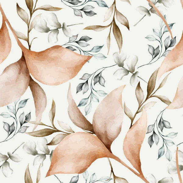 Elegante Vintage Blätter Aquarell Nahtloses Muster — Stockvektor