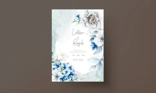Cartão Convite Casamento Com Azul Cinza Floral — Vetor de Stock