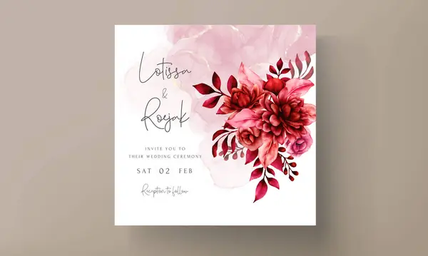 Elegant Red Maroon Floral Wedding Invitation Card Template — Stock Vector