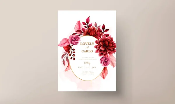 Κομψό Κόκκινο Καφέ Floral Πρόσκληση Γάμου Πρότυπο Κάρτα — Διανυσματικό Αρχείο