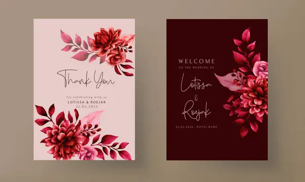 Κομψό Κόκκινο Καφέ Floral Πρόσκληση Γάμου Πρότυπο Κάρτα — Διανυσματικό Αρχείο