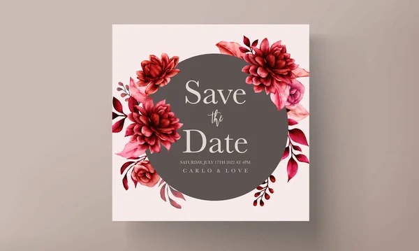 Schöne Kastanienbraune Blume Und Blätter Hochzeitseinladungsvorlage — Stockvektor