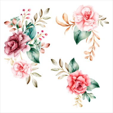 El çizimi çiçek ve yapraklar buket