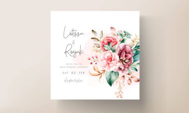 El yapımı suluboya çiçek düğün davetiyesi