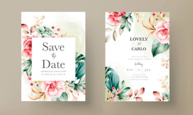 El yapımı suluboya çiçek düğün davetiyesi