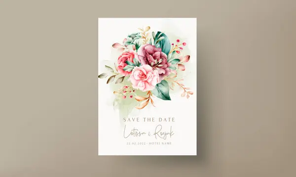 Handdrawn Watercolor Floral Wedding Invitation Card — Stock Vector