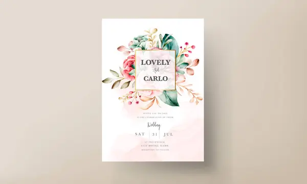 Handdrawn Watercolor Floral Wedding Invitation Card — Stock Vector
