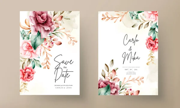 Handgezeichnete Aquarell Blumen Hochzeitseinladungskarte — Stockvektor