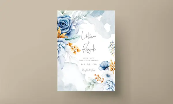 Invitation Template Elegant Watercolor White Blue Roses — Stock Vector