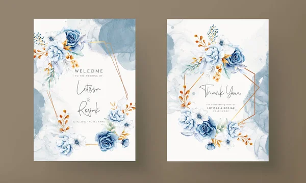 Invitation Template Elegant Watercolor White Blue Roses — Stock Vector