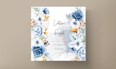 Güzel mavi ve altın çiçekli düğün davetiyesi