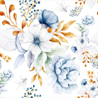 Güzel beyaz mavi ve altın rengi çiçeksiz desenli