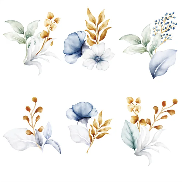 güzel beyaz mavi ve altın çiçekli buket