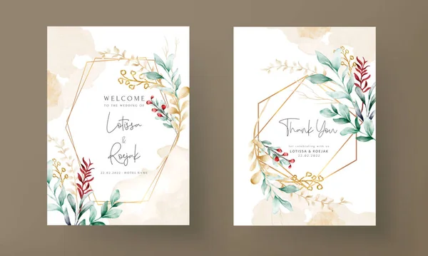 Leaves Watercolor Invitation Card Template — Stock Vector