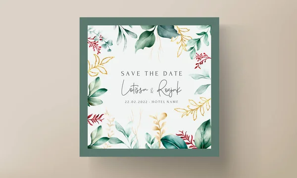 Floral Engagement Invitation Template Leaves Watercolor — Stock Vector