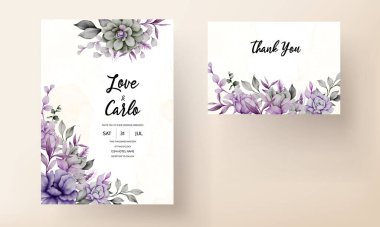 Çiçekli suluboya düğün davetiyesi.