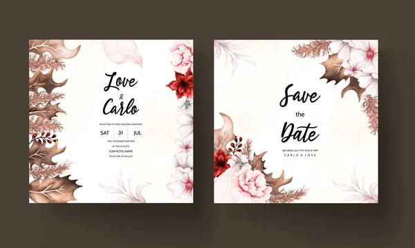 Elegant Floral Wedding Invitation Card Set — Stock Vector