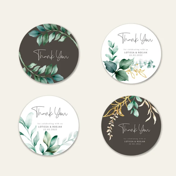 Hand Drawn Greenery Gold Leaves Label Collection — Stock Vector