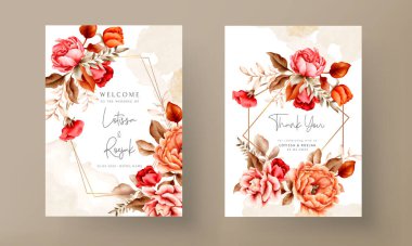 Zarif suluboya güllerle düğün davetiyesi şablonu