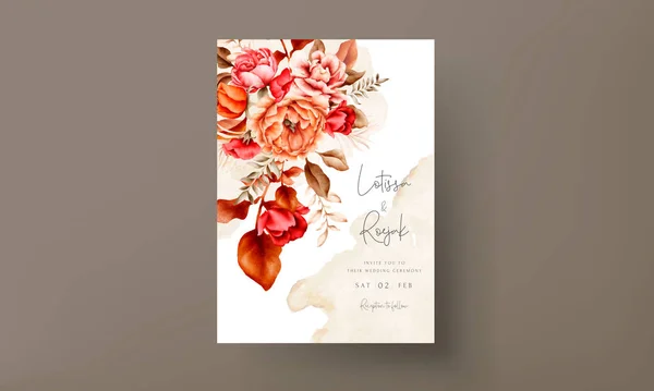 Svatební Pozvánka Šablona Elegantní Akvarel Hnědé Růže — Stockový vektor