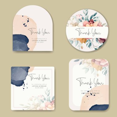 Çiçek düzenleme seti ve etiket koleksiyonu için çiçek illüstrasyonu