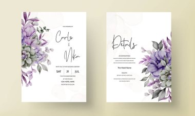 Zarif mor ve gri çiçek davetiye şablonu