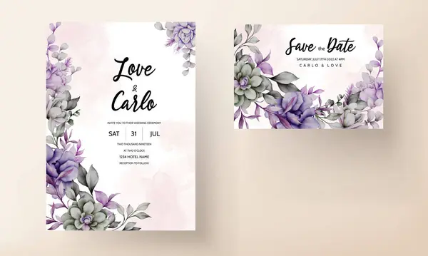 Elegant Purple Grey Flower Invitation Card Template — Stock Vector