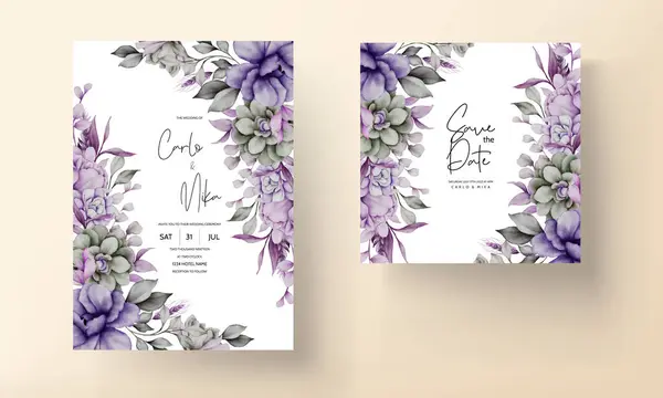 Elegant Purple Grey Flower Invitation Card Template — Stock Vector
