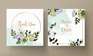 Taze yeşil çiçek ve beyaz çiçekli davetiye şablonu