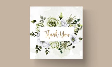 Taze yeşil çiçek ve beyaz çiçekli davetiye şablonu