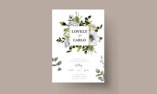 Elegant Greenery Flower Watercolor Wedding Invitation Template — Stock Vector
