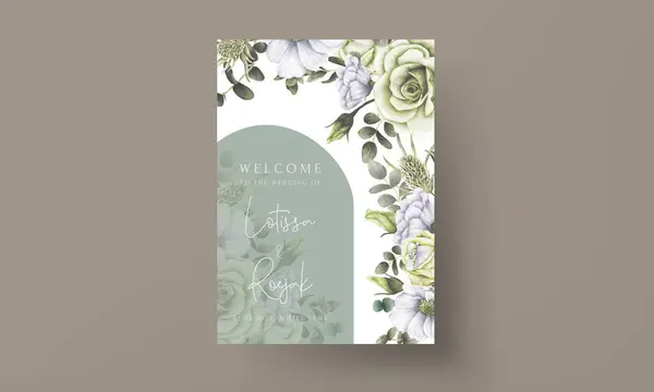 Elegant Greenery Flower Watercolor Wedding Invitation Template — Stock Vector