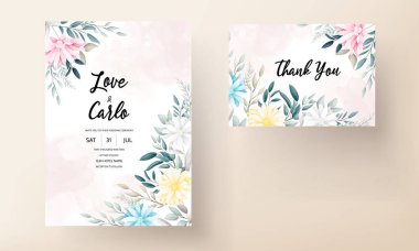 El çizimi bahar çiçekleri ve düğün davetiyesi