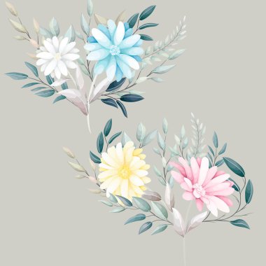 hand drawn aster flowers wreath bouquet clipart
