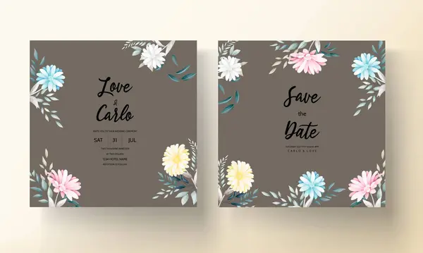 Vacker Blomma Och Lämnar Bröllop Inbjudningskort Royaltyfria illustrationer