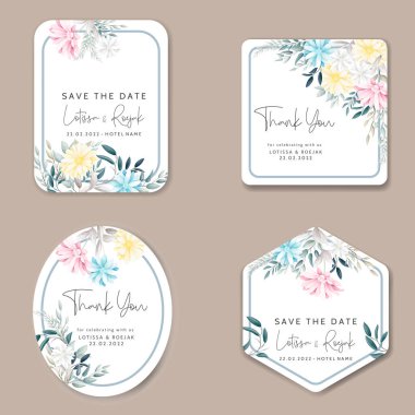 El çizimi çiçek etiketi rozet koleksiyonu