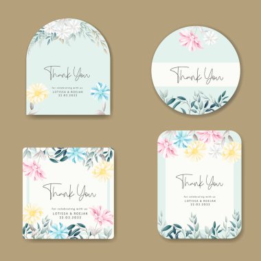 El çizimi çiçek etiketi rozet koleksiyonu