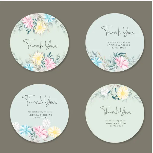 Handritade Blommor Krans Etikett Badge Samling Vektorgrafik