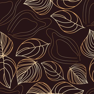 Boho yapraklı zarif altın çiçekli monolin.