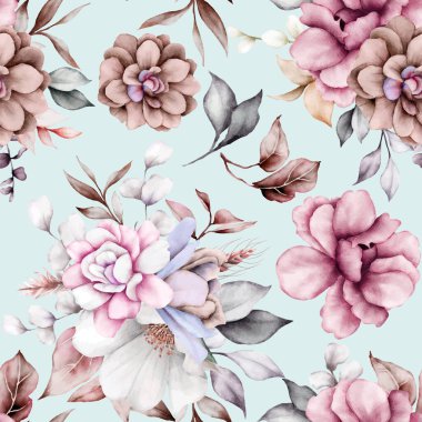 Güzel suluboya çiçek desenli, eski moda bir his.