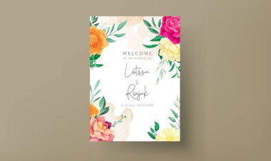 Renkli çiçeklerle düğün davetiyesi