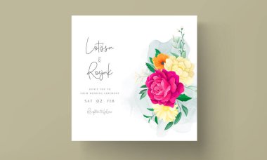 Renkli çiçeklerle düğün davetiyesi